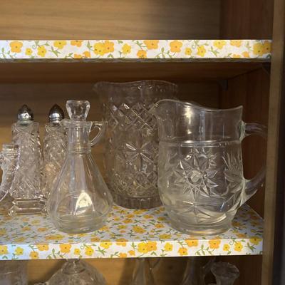 LOT 91: Floral Frosted Glasses, Vintage Plastic Party Picks, cut Crystal, Flintstone Mug, Cruets and More