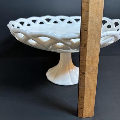 LOT 93: Vintage Milk Glass Lace Edge Bowl, Avocado Green Divided Thumbprint Dish and Barrel Mug Glasses