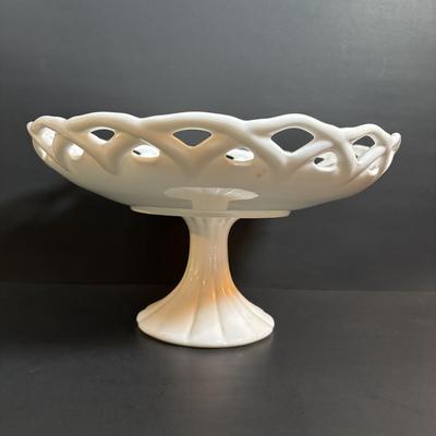 LOT 93: Vintage Milk Glass Lace Edge Bowl, Avocado Green Divided Thumbprint Dish and Barrel Mug Glasses