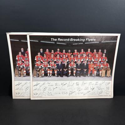 LOT 102: Vintage Philadelphia Flyers Memorabilia: T-shirts, Trading Cards, Team Photos, Stanley Cup Magazine along with a Box of Mixed...