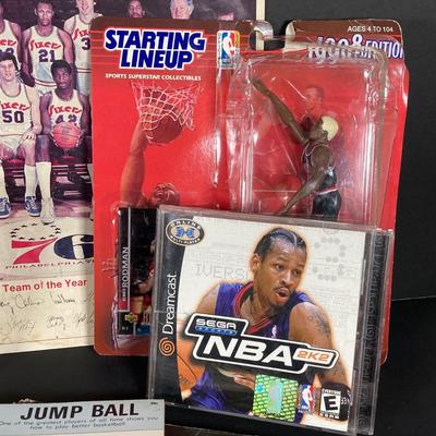 LOT 112: Collection of Basketball Memorabilia - NBA, 76ers, Sega Dreamcast Game, Jerry West (Lakers), Julius Erving, Wilt and More