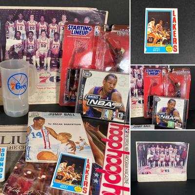 LOT 112: Collection of Basketball Memorabilia - NBA, 76ers, Sega Dreamcast Game, Jerry West (Lakers), Julius Erving, Wilt and More