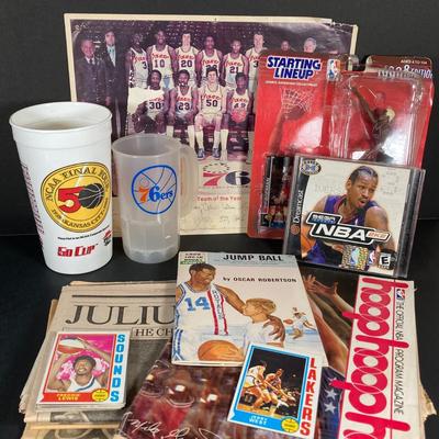 LOT 112: Collection of Basketball Memorabilia - NBA, 76ers, Sega Dreamcast Game, Jerry West (Lakers), Julius Erving, Wilt and More