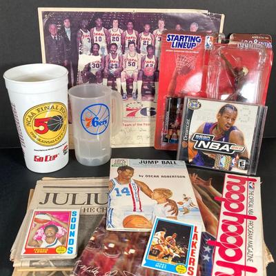LOT 112: Collection of Basketball Memorabilia - NBA, 76ers, Sega Dreamcast Game, Jerry West (Lakers), Julius Erving, Wilt and More
