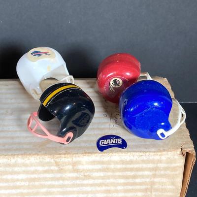 LOT 114: Vintage Collection of NFL Sports Memorabilia - Miniature Helmets, Gale Sayers 3D Card, Trading Cards, Super Bowl, Photos,