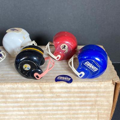 LOT 114: Vintage Collection of NFL Sports Memorabilia - Miniature Helmets, Gale Sayers 3D Card, Trading Cards, Super Bowl, Photos,