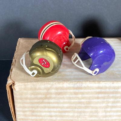 LOT 114: Vintage Collection of NFL Sports Memorabilia - Miniature Helmets, Gale Sayers 3D Card, Trading Cards, Super Bowl, Photos,