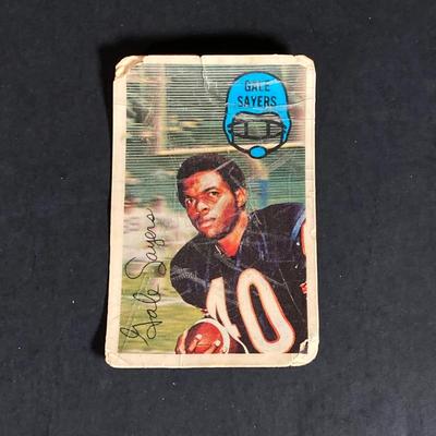 LOT 114: Vintage Collection of NFL Sports Memorabilia - Miniature Helmets, Gale Sayers 3D Card, Trading Cards, Super Bowl, Photos,