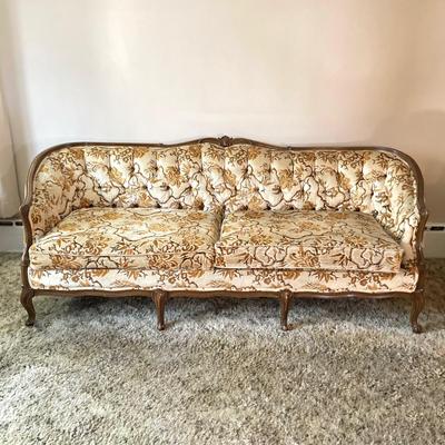 LOT 109: Vintage Carved Wood Louis XV Style Upholstered Sofa