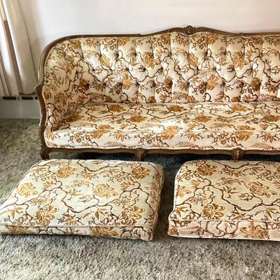 LOT 109: Vintage Carved Wood Louis XV Style Upholstered Sofa