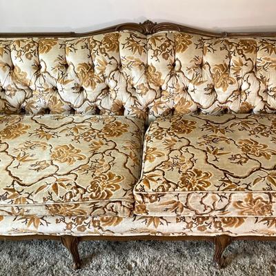 LOT 109: Vintage Carved Wood Louis XV Style Upholstered Sofa