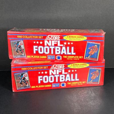 LOT 111: Pair of Score NFL Football 1990 Collector Set Player Cards in Sealed Boxes