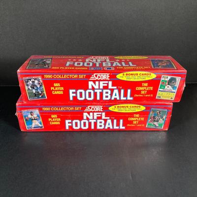 LOT 111: Pair of Score NFL Football 1990 Collector Set Player Cards in Sealed Boxes
