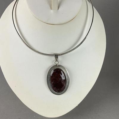 S844 Oval Brecciated Jasper, Chinese Porcelain, Nautilis Shell Necklace Slides