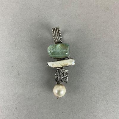 S845 Sterling Silver Rebecca Collins Mother of Pear Aquamarine Pendant