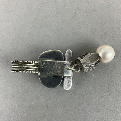 S846 Sterling Silver Rebecca Collins Mother of Pearl and Aquamarine Pendant