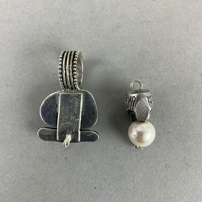 S846 Sterling Silver Rebecca Collins Mother of Pearl and Aquamarine Pendant