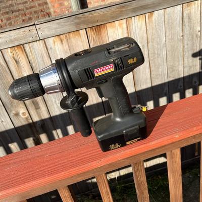 Sale Photo Thumbnail #119: Portable craftsman circular saw, impact drill, drill bit set, and work light set.  All use the same rechargeable batteries and charger base comes with the kit.  Everything stores safely in the carry case to protect your tools and makes transportation easy