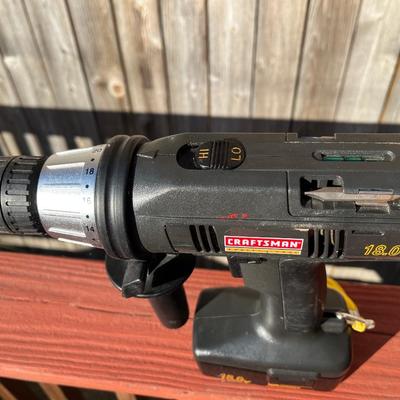 Sale Photo Thumbnail #120: Portable craftsman circular saw, impact drill, drill bit set, and work light set.  All use the same rechargeable batteries and charger base comes with the kit.  Everything stores safely in the carry case to protect your tools and makes transportation easy