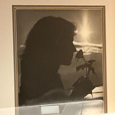 Mirror, framed picture, white wooden shelf