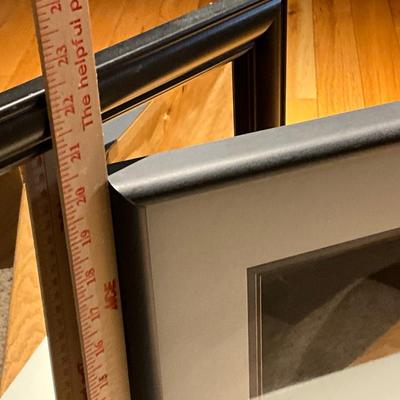 Mirror, framed picture, white wooden shelf