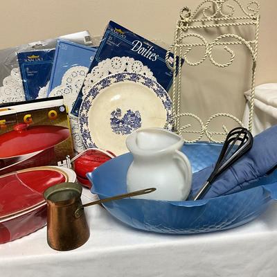 Vintage, yet new Fuego 1 1/2 qt Casserole dish, Copper serving cup, Mini waffle maker,