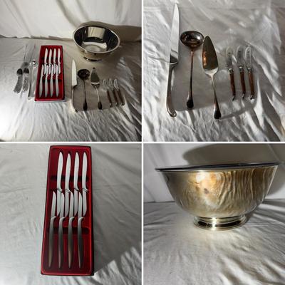 Oneida Silverplate Bowl, Gerber Knives & Dansk Serving Utensils (LR-MG)