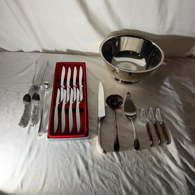 Oneida Silverplate Bowl, Gerber Knives & Dansk Serving Utensils (LR-MG)
