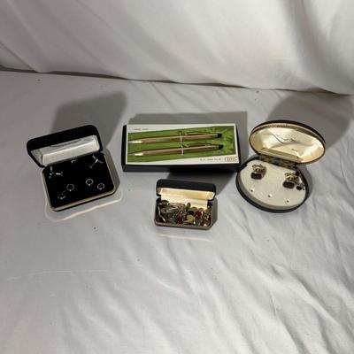 12K Filled Cross Pen & Pencil Set & Collection of Cufflinks & Shirt Studs (LR-MG)