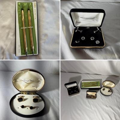 12K Filled Cross Pen & Pencil Set & Collection of Cufflinks & Shirt Studs (LR-MG)