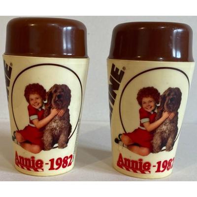 2 Vintage Little Orphan Annie 1932 - 1982 50th Anniversary Ovaltine Shaker Cups