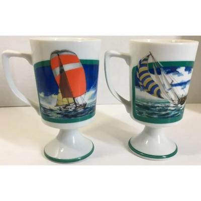 2 Vintage Sailboat Mugs - Ocean / Sailing / Yachting / Maritime / Nautical