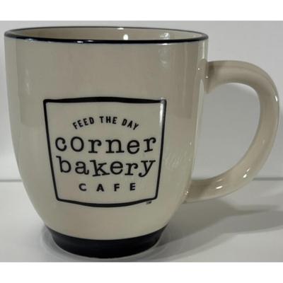 Vintage Corner Bakery Cafe Feed The Day Ceramic Mug Black & White