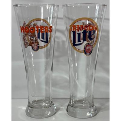 2 Vintage Miller Lite A True Pilsner Hooters Beer Glasses