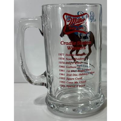 Vintage River Downs Racetrack "Spend a Buck" Glass Mug Horse Miller High Life