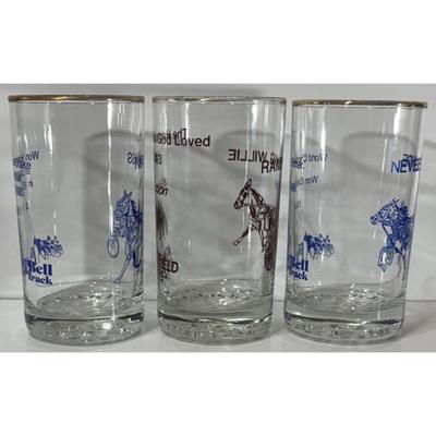 3 Horse Race Glasses: Nevele Pride, Niatross, Rambling Willie Liberty Bell Track