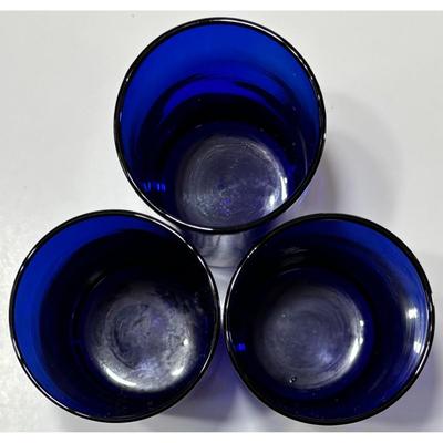3 Vintage Brunswick Recreation Center Cobalt Blue 700 Series Bowling Glasses