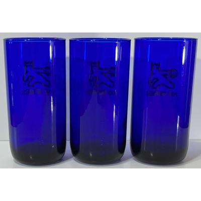 3 Vintage Brunswick Recreation Center Cobalt Blue 700 Series Bowling Glasses