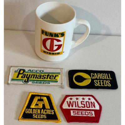 Funk's Hybrid Mug & Cargill, Wilson, Golden Acres, Acco Paymaster Seed Patches