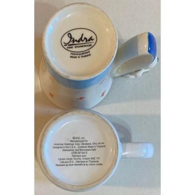 Indra Hand Painted Fine Stoneware Made In Thailand & American Greetings Dog Mugs