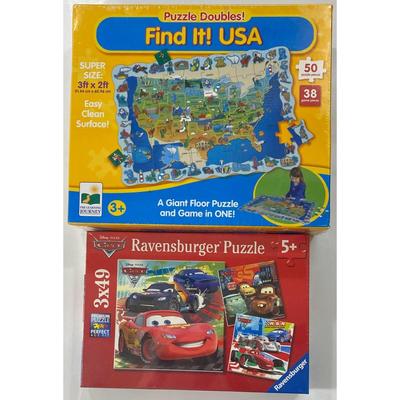 Ravensburger Disney Cars & 3' x 2' Find It USA Map / Game Puzzles - NEW / SEALED