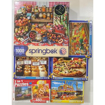 6 Food Puzzles: Fruits, Pizza, Candy Apple, Hamburger, Funnel Cakes NEW / SEALED