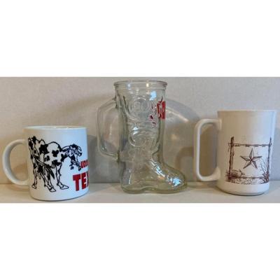 Udderly Texas / Billy Bob's Ft. Worth Boot / Polly's Paint Box Armadillo Mugs