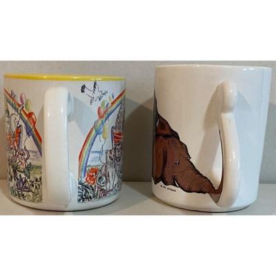 Vintage 1997 Flowers Inc Balloons Noah's Ark & 1989 ARTMARK Elephant Coffee Mugs