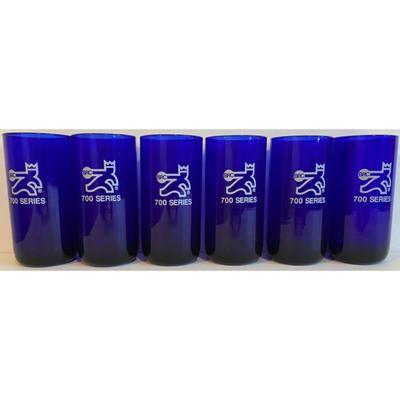 6 Vintage Brunswick Recreation Center Cobalt Blue 700 Series Bowling Glasses