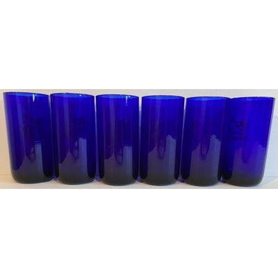 6 Vintage Brunswick Recreation Center Cobalt Blue 700 Series Bowling Glasses