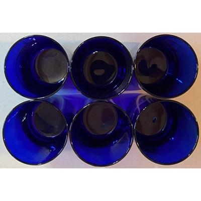 6 Vintage Brunswick Recreation Center Cobalt Blue 700 Series Bowling Glasses