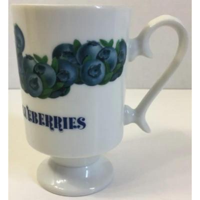 Vintage Great Lakes Blueberries White Glass Footed Pedestal Mug Michigan