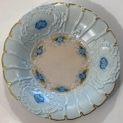 Vintage Blue Floral Hertel Jacob Porzellan Bavaria Germany 10" Centerpiece