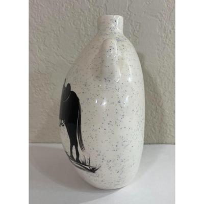 Cowboy Kneeling at Cross Western Horse Praying Religious Faith Pottery Vase